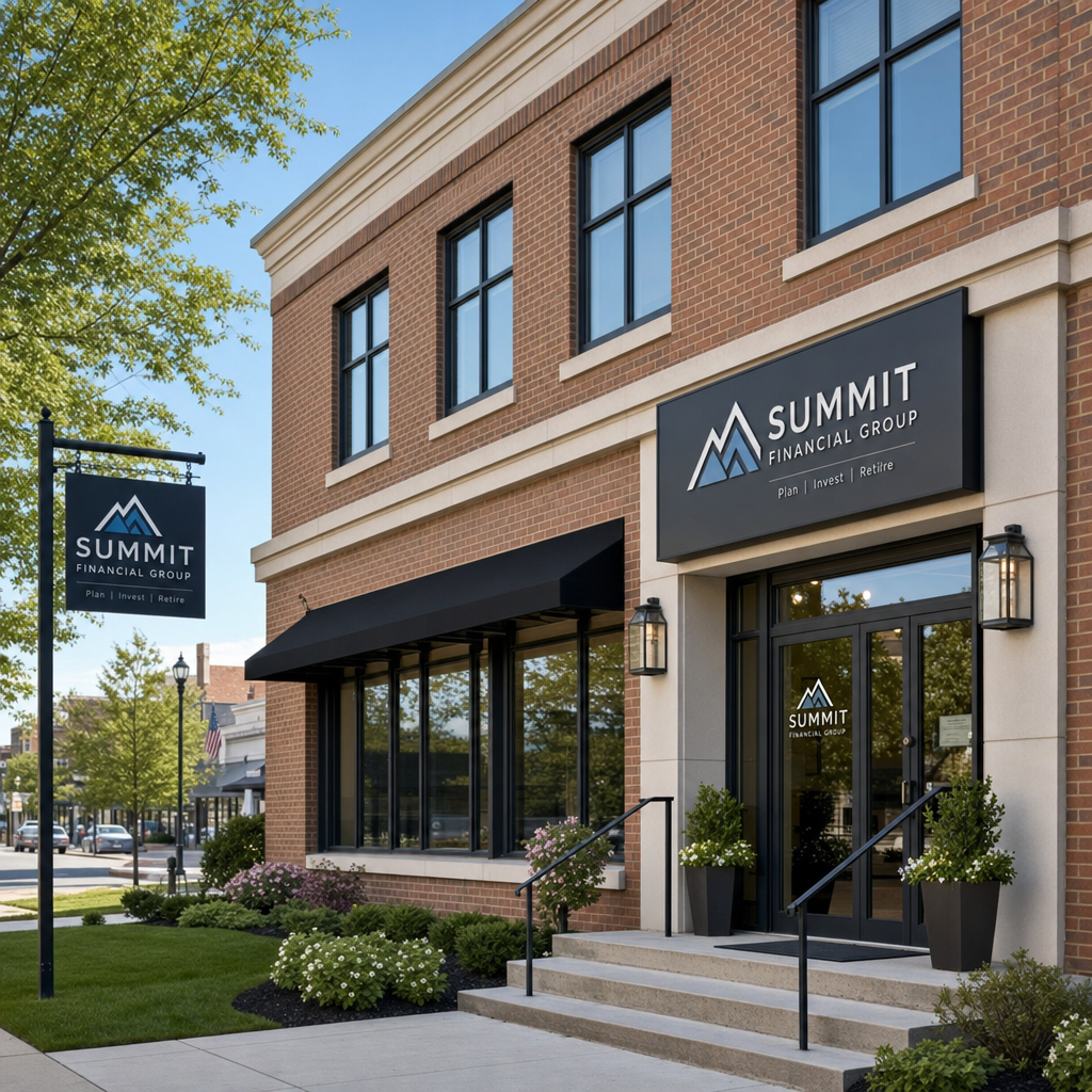 Professional commercial contractor office storefront located in Manchester with certified business signage
